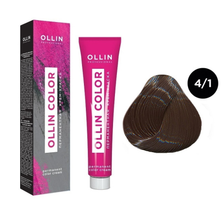 Перманентная крем-краска для волос Ollin Color 4/1 шатен пепельный, 100 мл