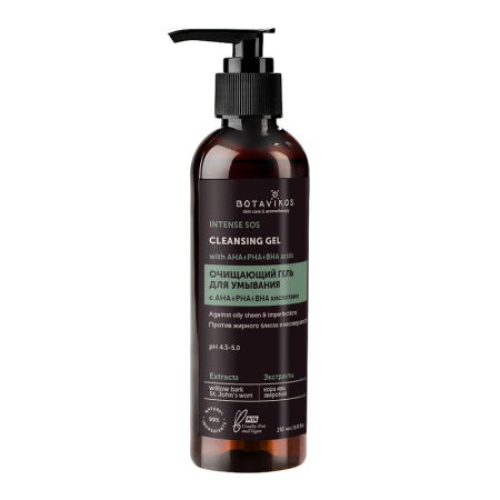 МП Botavikos Очищающий гель для умывания с AHA+PHA+BHA кислотами Intense SOS, 250 мл