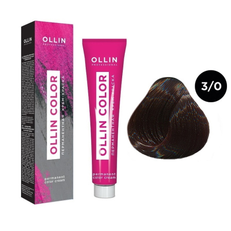 Перманентная крем-краска для волос Ollin Color 3/0 темный шатен, 100 мл